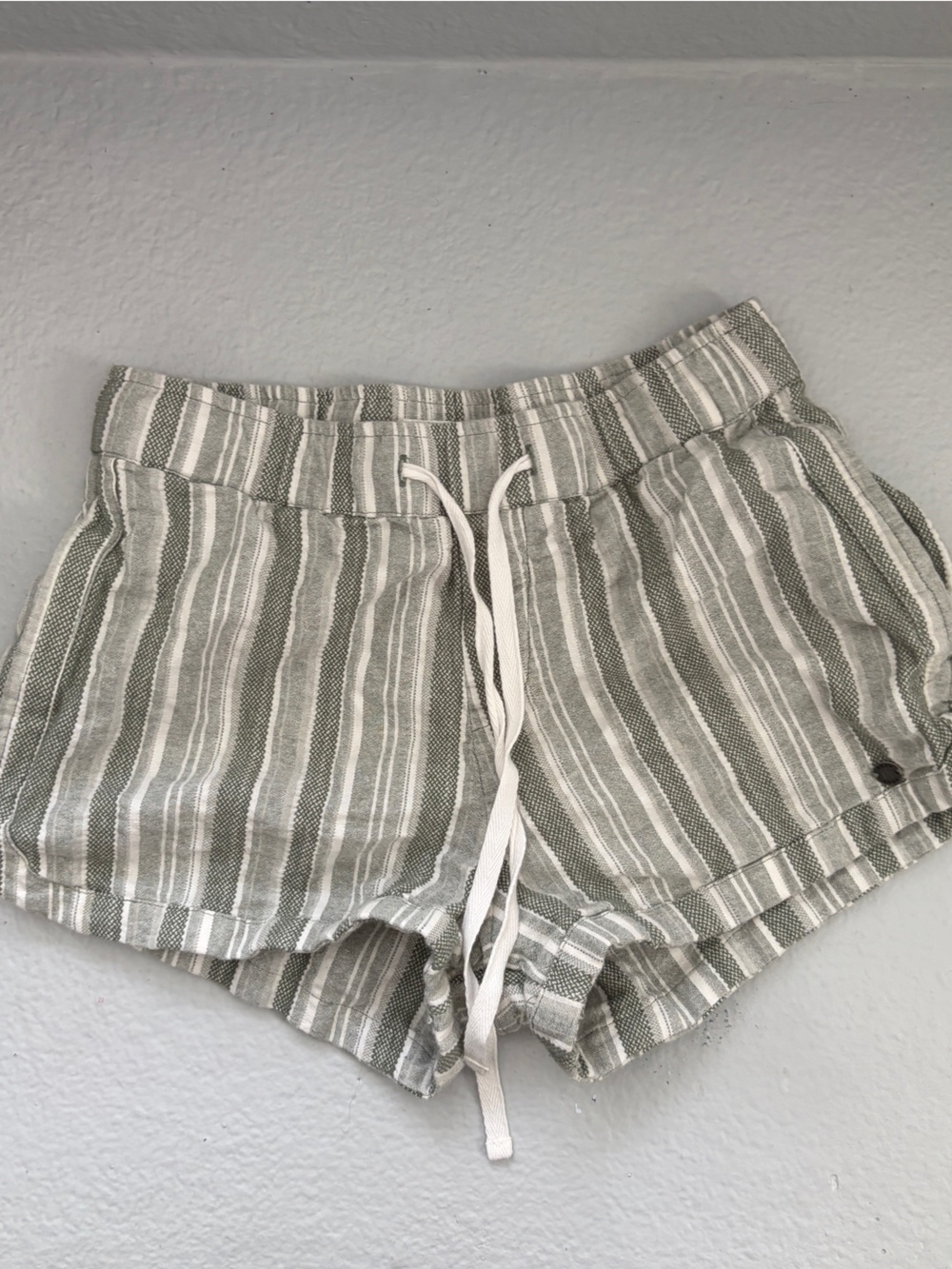 Roxy Girls Olive Green and White Striped Drawstring Shorts
